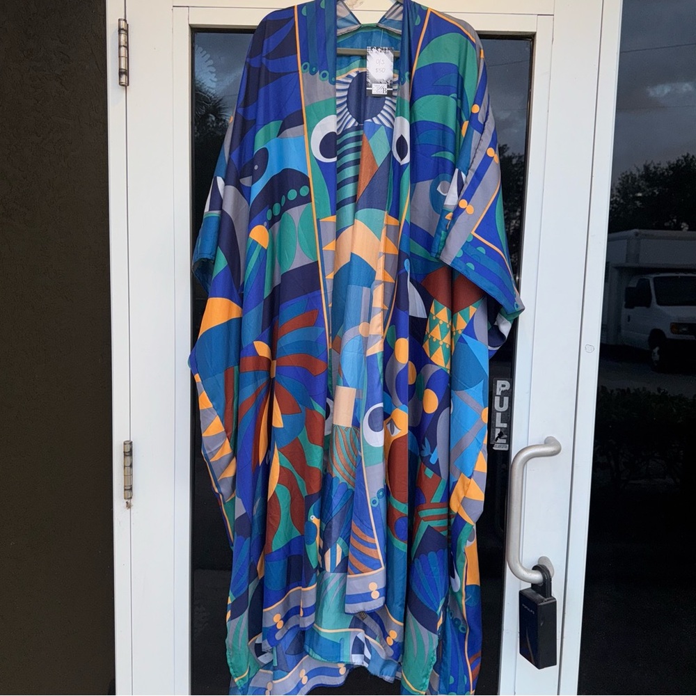 Vibrant Geometric Patterned Duster Os - image 3